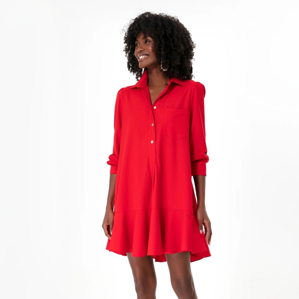 Tuckernuck pomander place red Crepe Callahan shirt dress